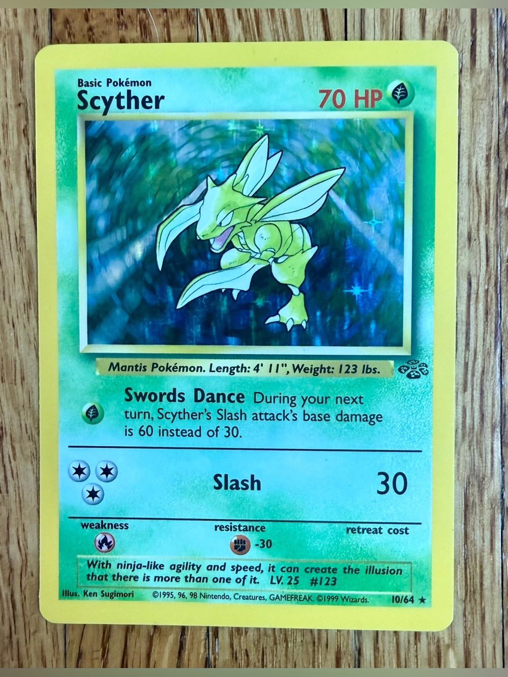 Pokemon Scyther 10/64 Jungle Holo Rare - 1999 Vintage Card